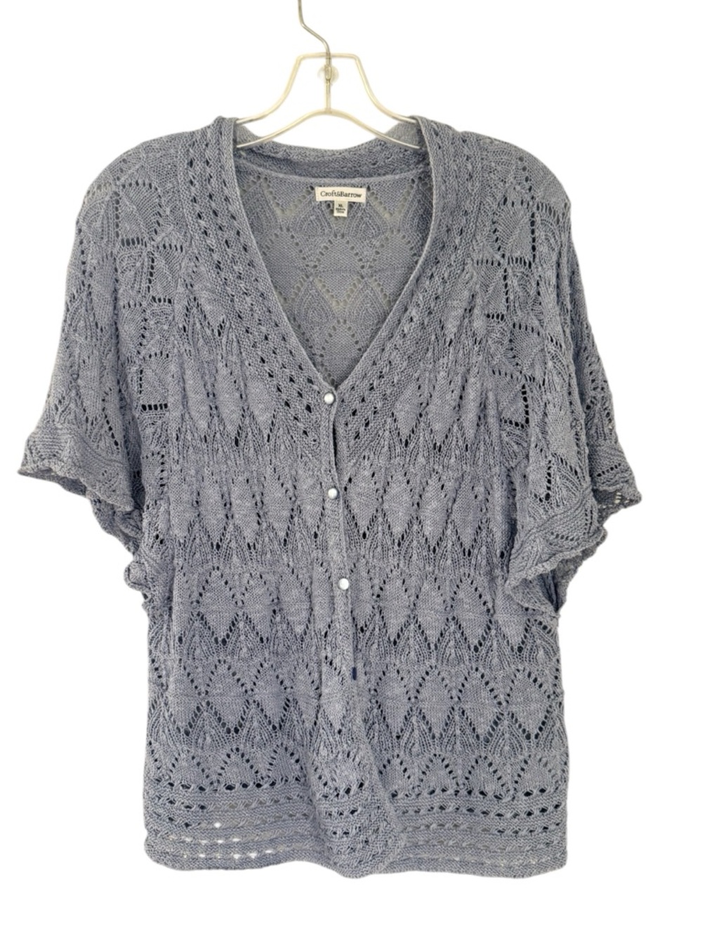 Crochet Knit Cardigan Sweater Short Sleeve Coastal Size XL